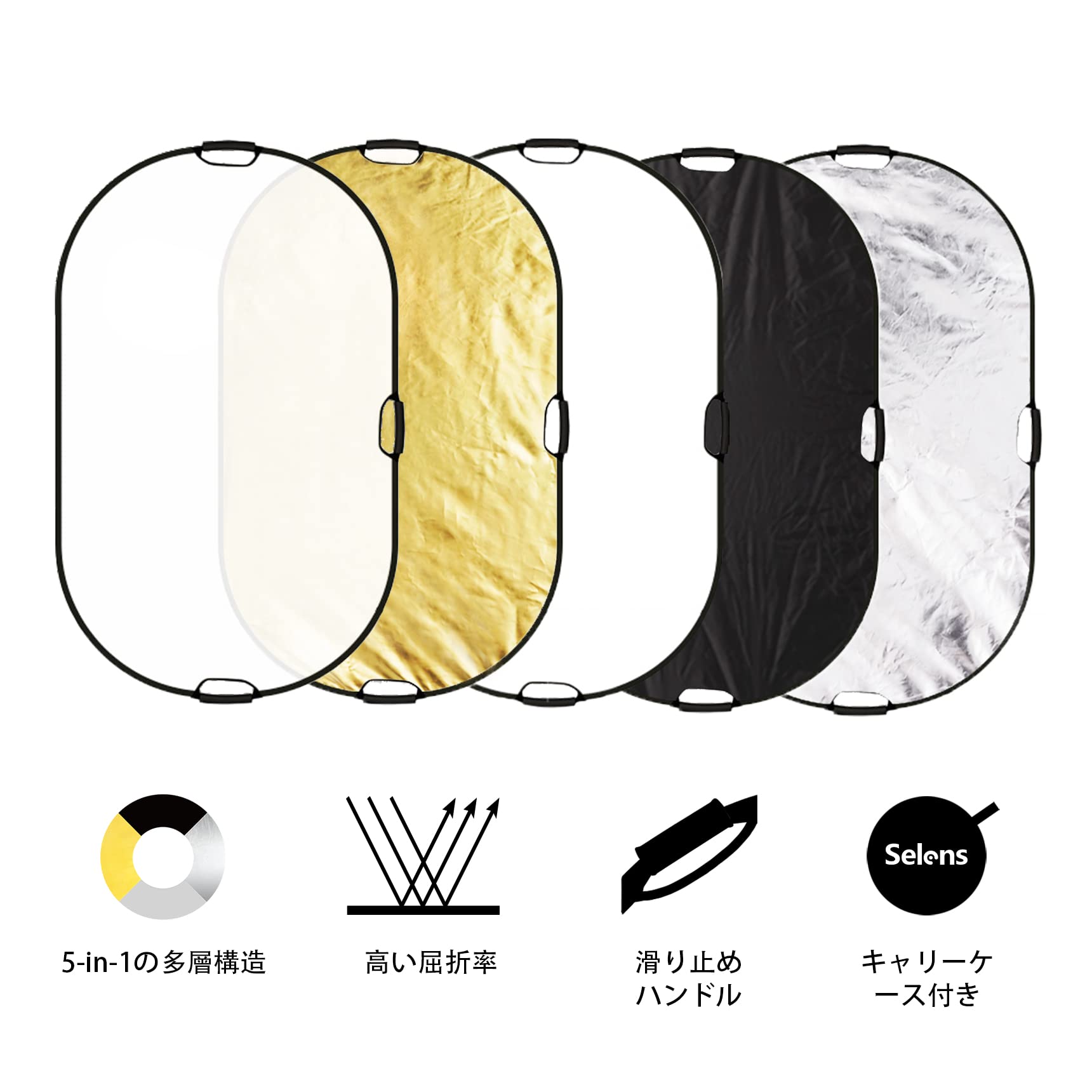 Amazon | Selens 5-IN-1撮影用 楕円レフ板 100x150cm スポンジハンドル