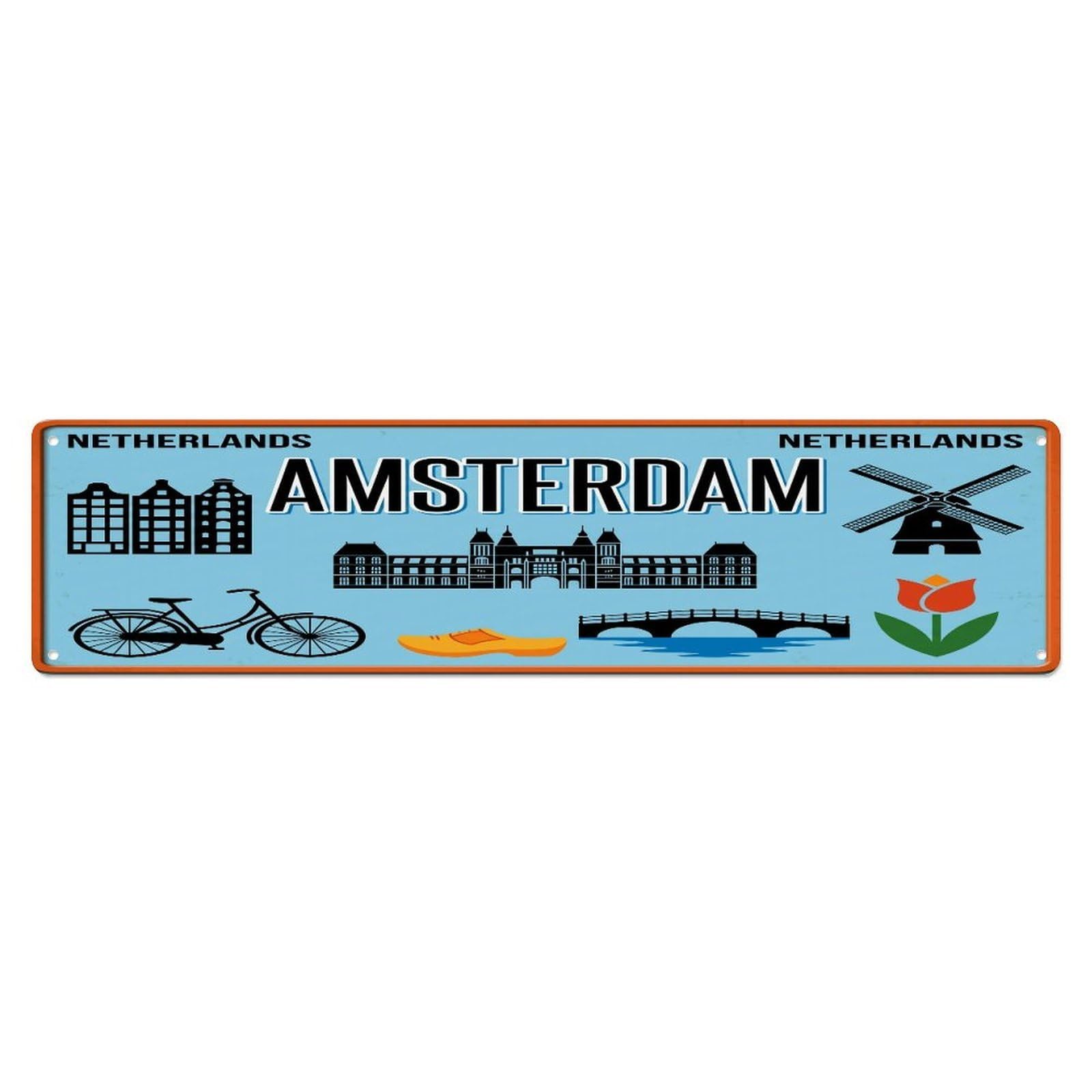 Tgrcjimh Style Metal Tin Sign Vintage Travel Amsterdam Netherlands Windmill