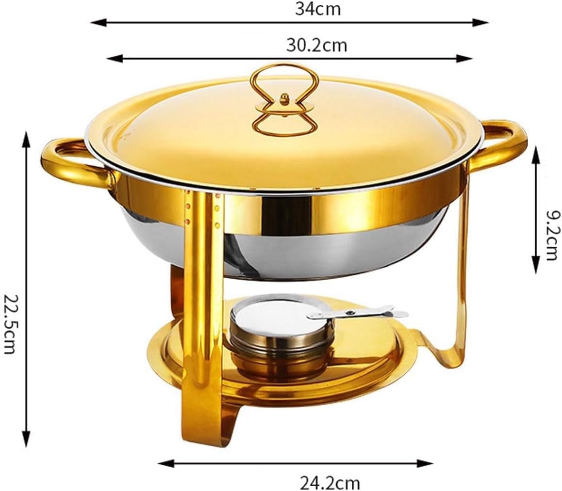 Set di Pentole Calde per Buffet Confezione da 2 Piatti Rotondi da 4,5 Litri con Vaschetta per L'acqua Set di Pentole Calde per Buffet per Catering Adatto per Ristoranti, Hotel, Matrimoni, F, B