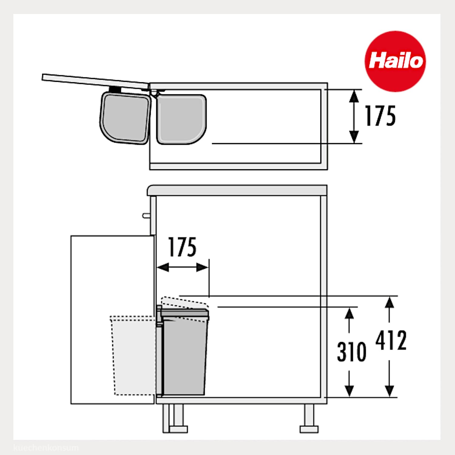 Hailo 3505001 Pattumiera presenza di Flex MF Swing 30.1/5 da 300 mm di Larghezza per armadi con Ante battenti Pattumiera, Plastica, Bianco, 31 x 17.5 x 17.5 cm