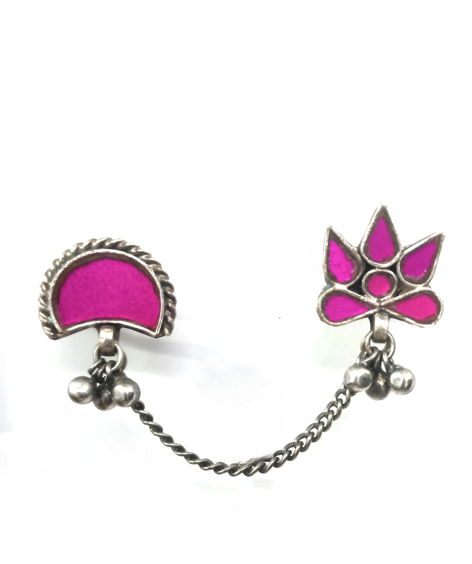 Dulcett India Oxidised Silver Glass Navratri Garba Afghani Boho Gypsy Mirror Adjustable Big Finger Ring for Women | Two Finger Ring with Pink Mirror for Women and Girls (B0DF5L26D5) Amazon Price History, Amazon Price Tracker