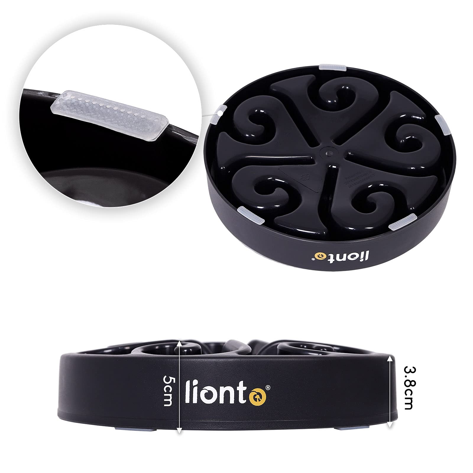 lionto Ciotola per cani Ciotola anti-ingozzamento Ciotola antiscivolo Ciotola per Gatti Ciotola per cani anti-ingozzamento Ciotola per cibo, 20x5 cm Nero