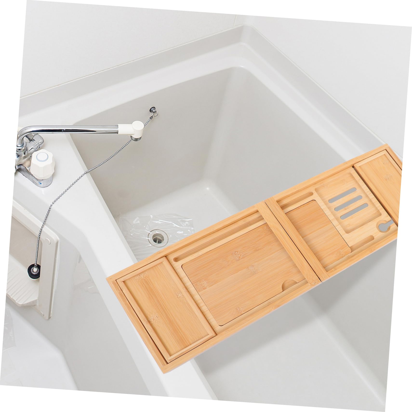 iplusmile Bandeja De Bambú Ajustable Multifuncional para Bañera con Soporte para Teléfono Organizador De Baño