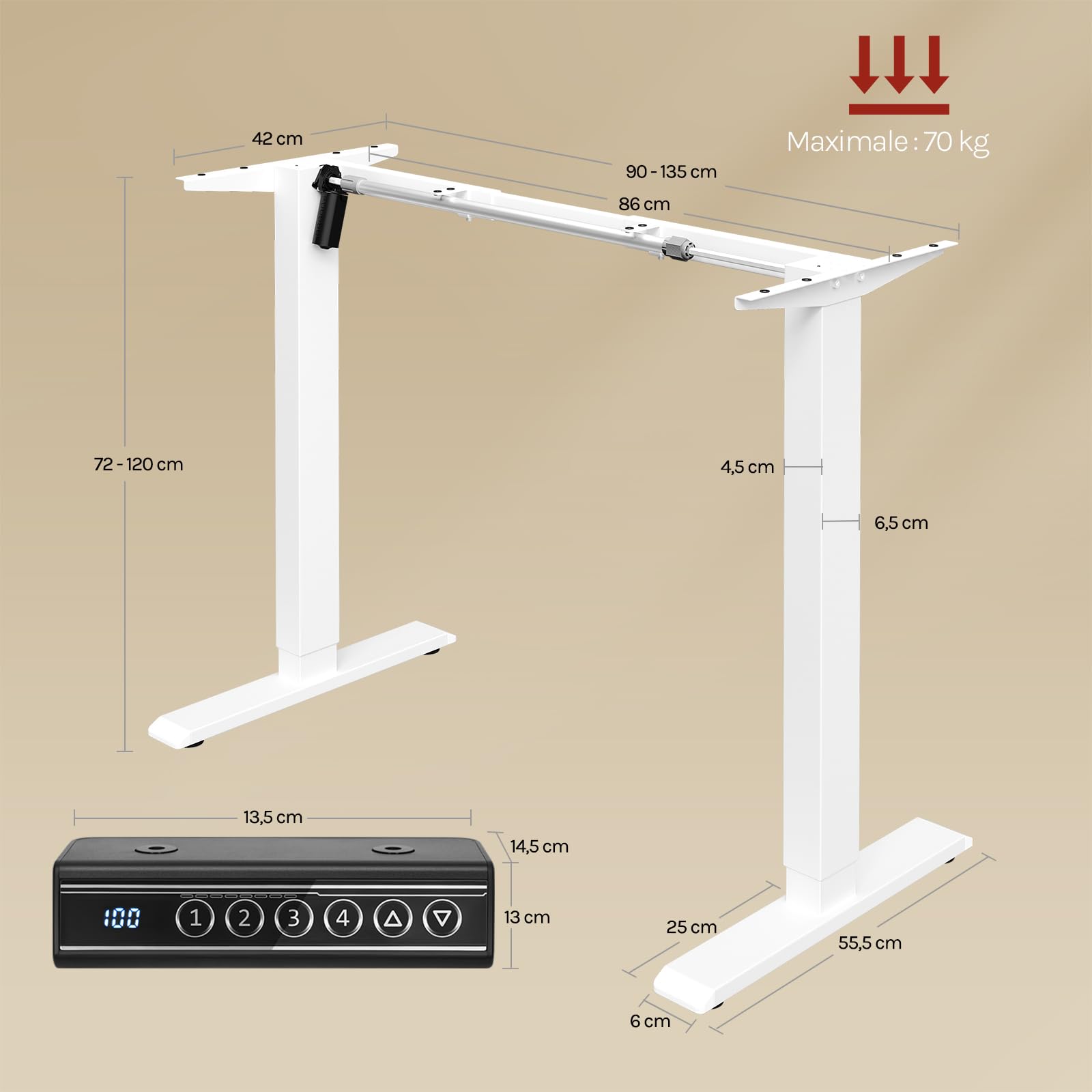 WOLTU Pied pour Bureau Assis Debout, Bureau Électrique, Blanc