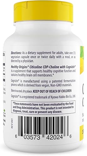 Miniatura 2 de Healthy Origins Citicoline CDP Colina 250 mg (Cognizin, sin OMG, sin gluten, apoyo cognitivo), 60 cápsulas vegetales