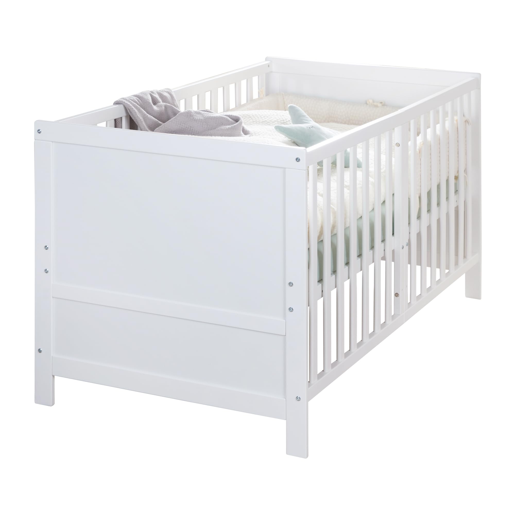 roba Lit Évolutif 70 x 140 cm Easy Sleep - Convertible en Canapé ou Lit Enfant - Jusqu'à 7 Ans - Hauteur Réglable - Coins de Conversion Inclus - 3 Barreaux Amovibles - Blanc