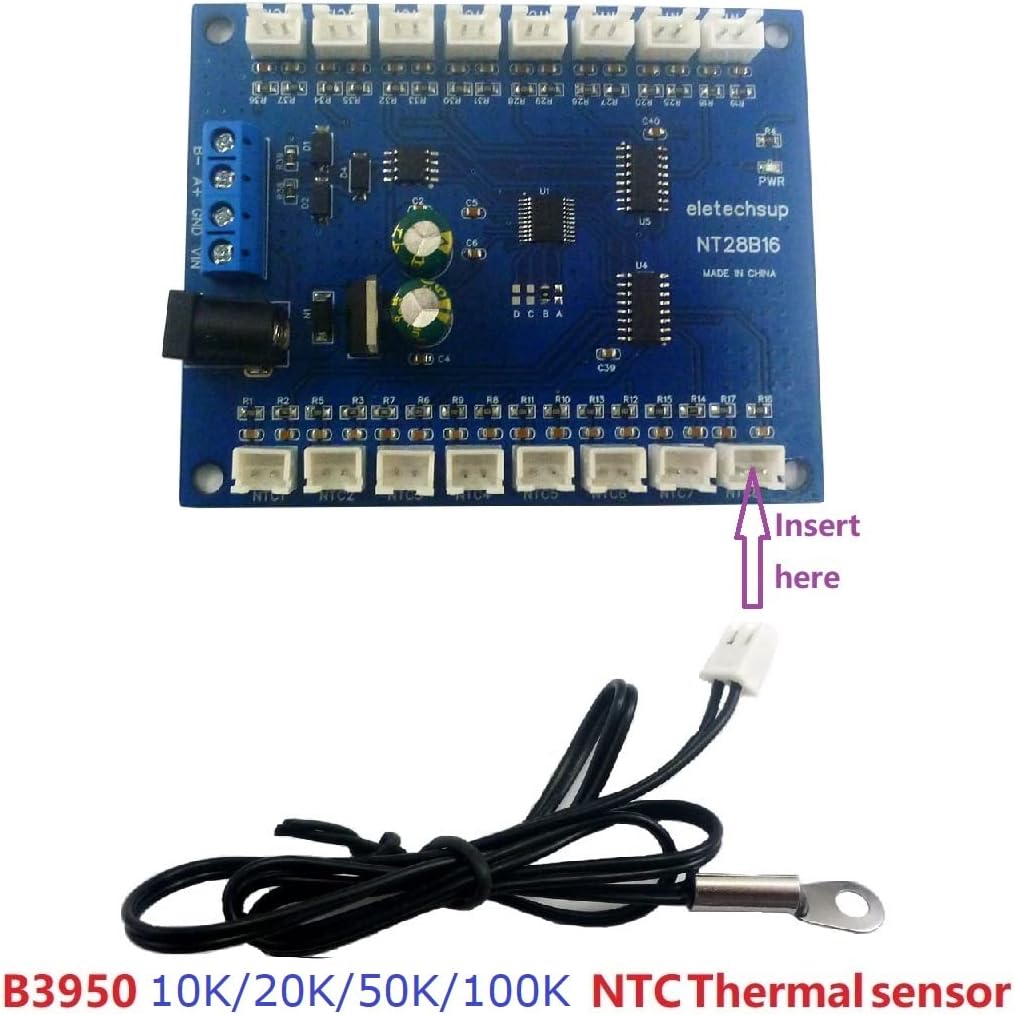 16Ch RS485 Temperature Collector Modbus RTU Paperless Recorder 10K/20K/50K/100K B3950 NTC Sensor (1PCS 10K Mainboard)