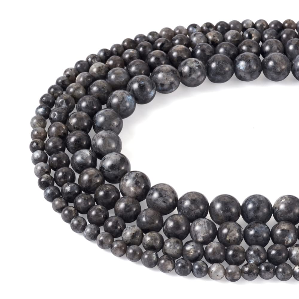 Cheriswelry 4 Strands Black Labradorite Beads Strands Natural Stone Round Ball Loose Beads for DIY Jewellery Bracelet Making (6mm 8mm 10mm 12mm)