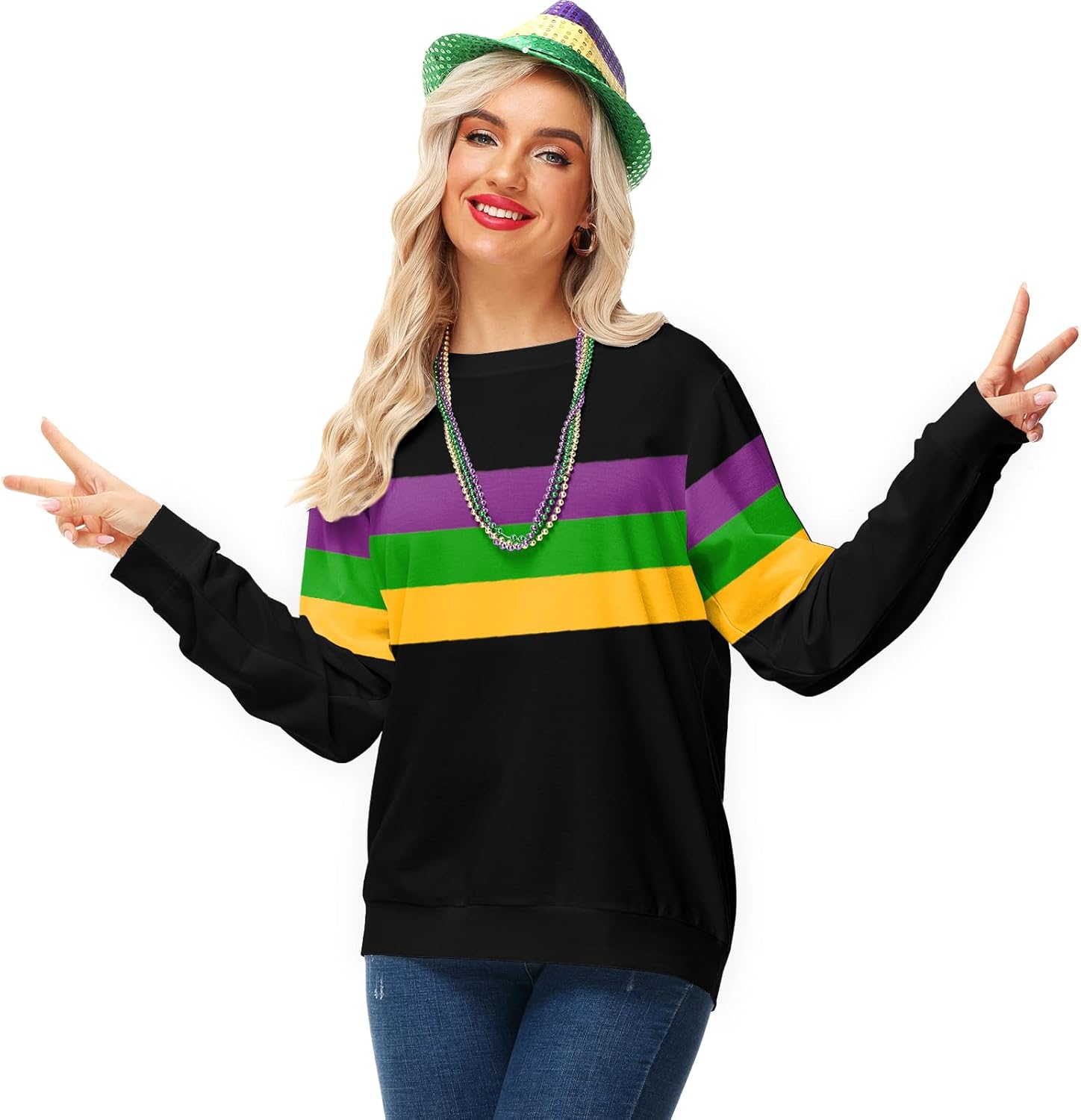 Deerose Women Valentines Sweatshirts Mardi Gras Long Sleeve Print Shirts - Image 5