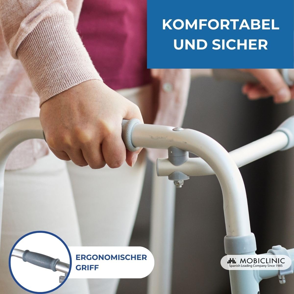 Mobiclinic®, Gehhilfe, Gehbock, Schmal, Stabil, Klappbar, 4 gummifüße, Aus aluminium, Leichtgewicht, Europäische marke, Höhenverstellbar, Ergonomische griffe, Nur 2, 5 kg, Silber, Modell columna