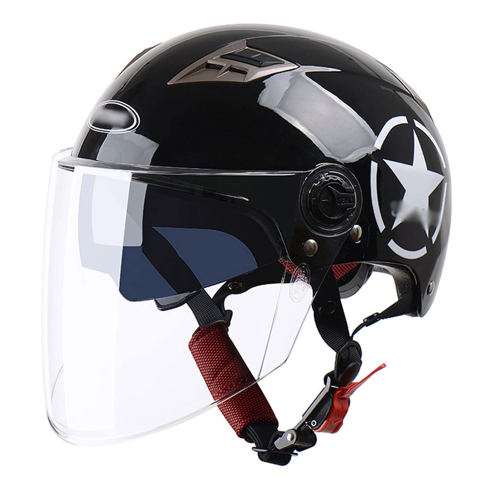 Casque Demi-Visage En Allemand Rétro Casquette De Baseball Vintage Demi Coque Casque Jet ECE Homologué Casques à Face Ouverte Pour 4 Seasons Adult Cruiser Scooter (Color : A, Size : S=55-56cm