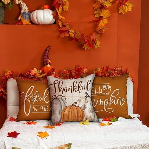Miniatura 10 de DFXSZ Juego de 4 fundas de almohada de otoño de 12 x 20 pulgadas, diseño de calabaza azul otoñal, decoración de Acción de Gracias para el hogar,
