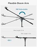 InnoGear Microphone Stand, Tripod Boom Arm Floor Mic Stand Height Adjustable Heavy Duty with Carrying Bag 2 Mic Clips 3/8" to 5/8" Adapter for Singing Podcast for Blue Yeti Shure SM58 SM48 Samson Q2U