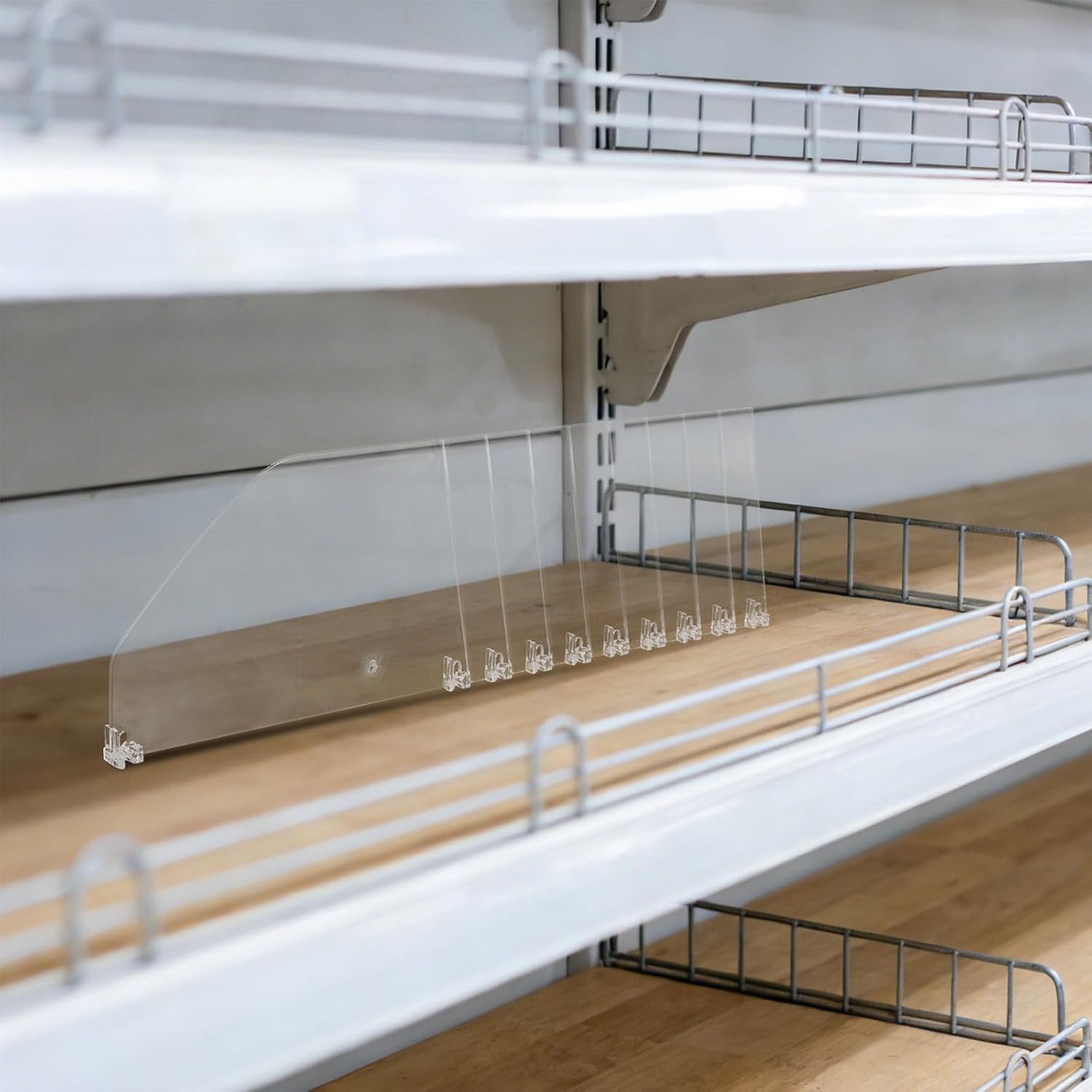 4pcs Clear Supermarket Shelf Divider - 4.7'' X 15'' Removable Transparent Plastic Beverage Shelf Separator for Retail Stores Snacks Pantry Closet