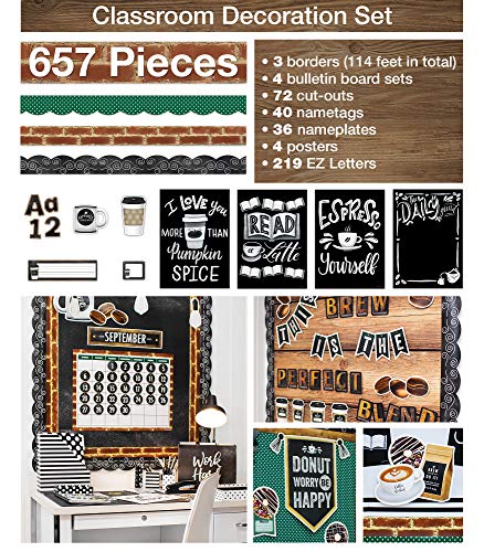Schoolgirl Style Industrial Cafe Collection—Rustic Bulletin Boards, Bulletin Board Borders, Cutouts, Inspirational Posters, Nameplates, Name Tags, EZ Letters, Farmhouse Classroom Décor (657 pc)