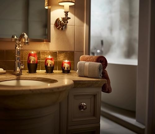 Miniatura 6 de IYARA CRAFT 3 portavelas de madera, candelabros decorativos con incrustaciones de elefante antiguo de aluminio, detalles intrincados, acabado de