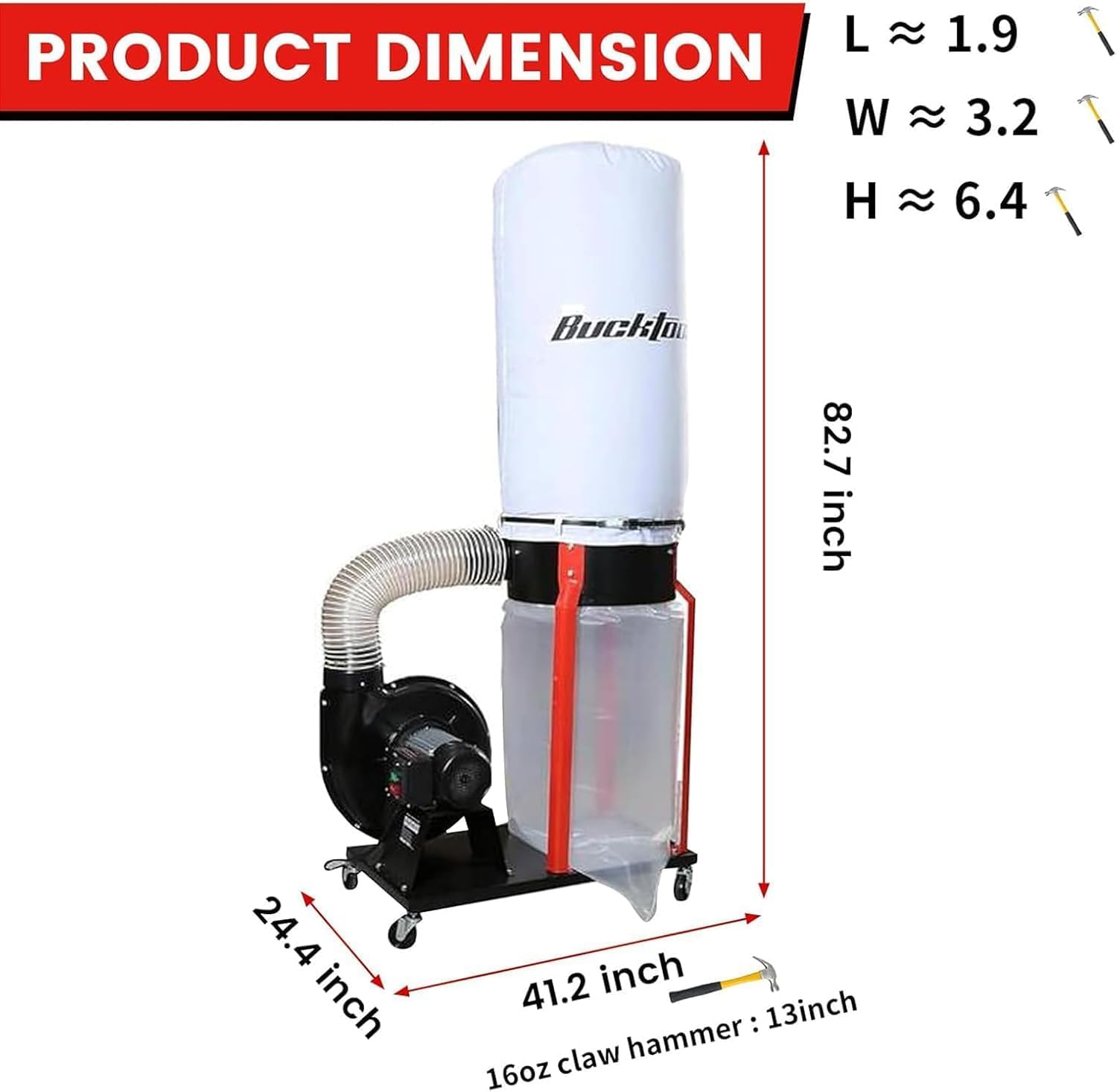 Bucktool 1.5HP Portable Dust Collector for Woodworking, Workshop Dust Extraction System with Mobile Stan