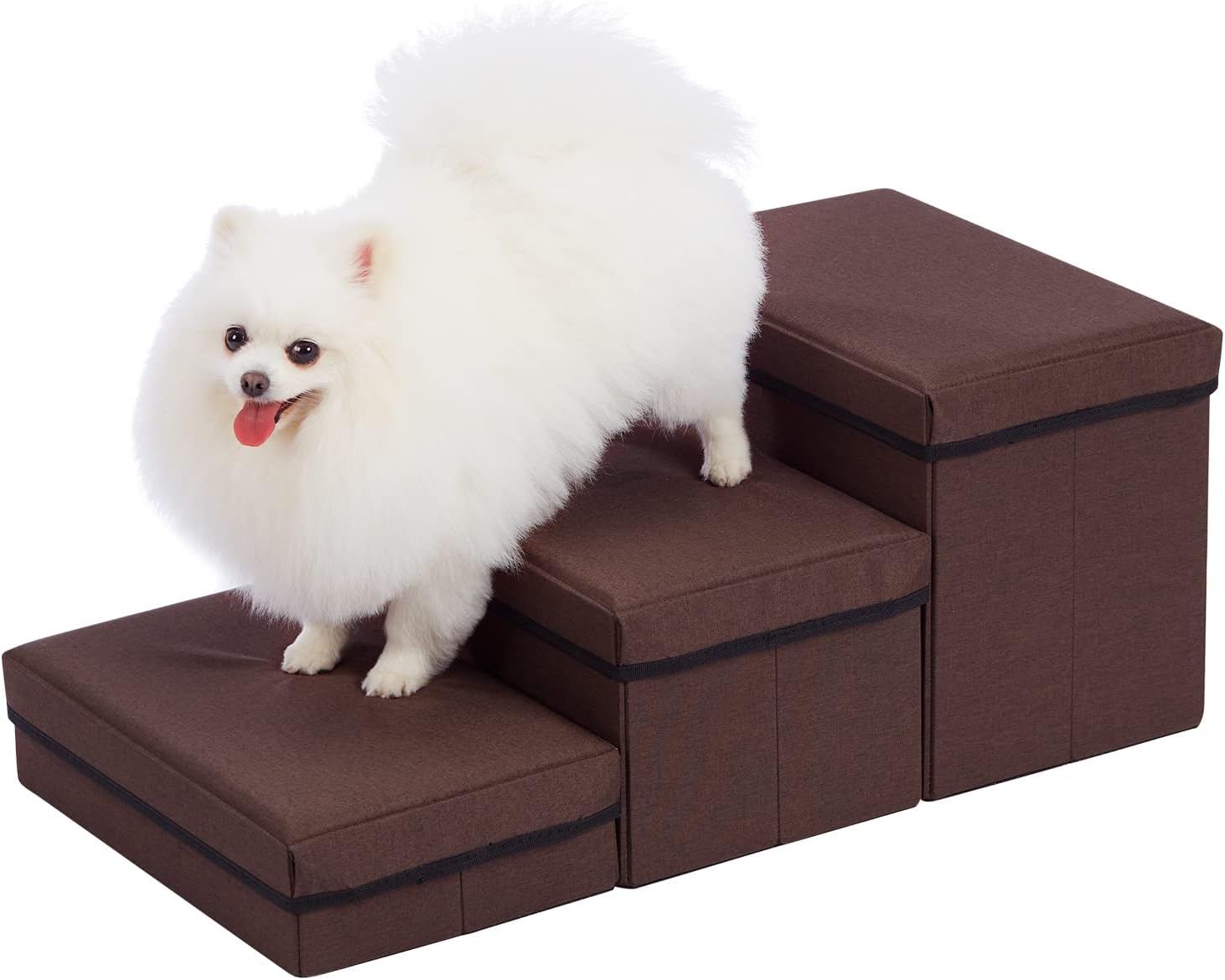 LEMONDA 3 Step Folding Dog Step Stairs,Foldable Dog Stairs with 3 Storage Boxes for High Bed & Sofa,Pet Storage Stepper & Safety Ladder for Cats Dogs up to 60 pounds (Brown+3 Tiers)