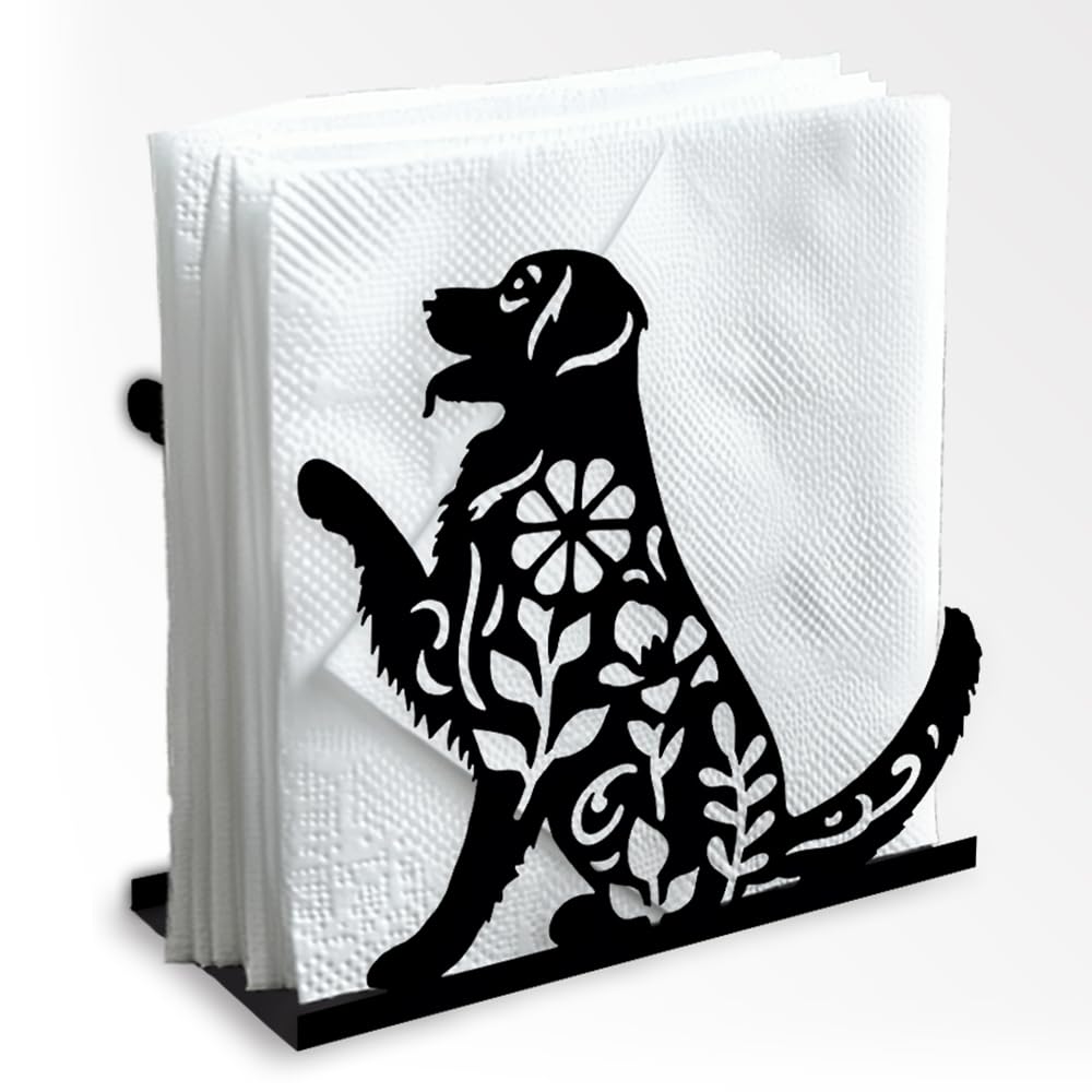 DOODLREAM Labrador Dog Decorative Black Metal Napkin Holder for Table