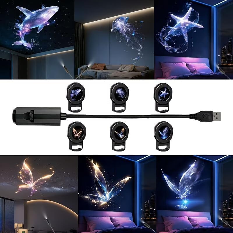 Image of Galaxy Projector Night Light with Ocean Whale Projection | LED Ceiling Projector Lamp with Multiple Light Modes | Rotating Sky Effect | USB Powered Ambient Lamp for Bedroom Kids