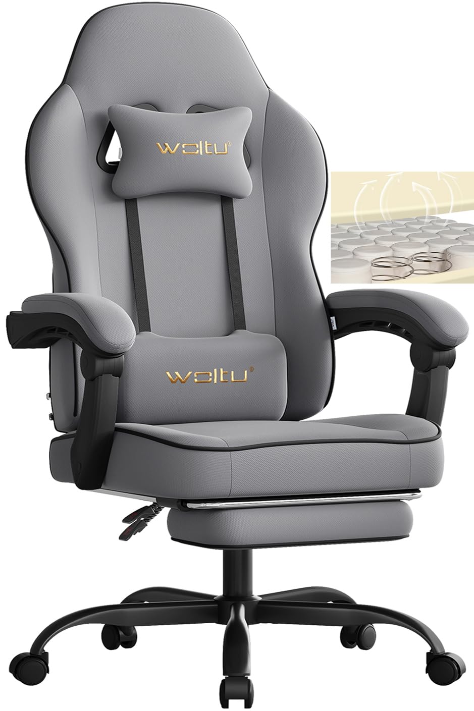 WOLTU Silla Gaming Ergonómica, Silla Oficina con Reposabrazos y Soporte Lumbar, para Escritorio, Oficina y Estudio, Asiento Elastico, Estructura Metal, Tela de Malla, Gris, GS11gr Global Recycled Standard Global Recycled Standard Global Recycled Standard