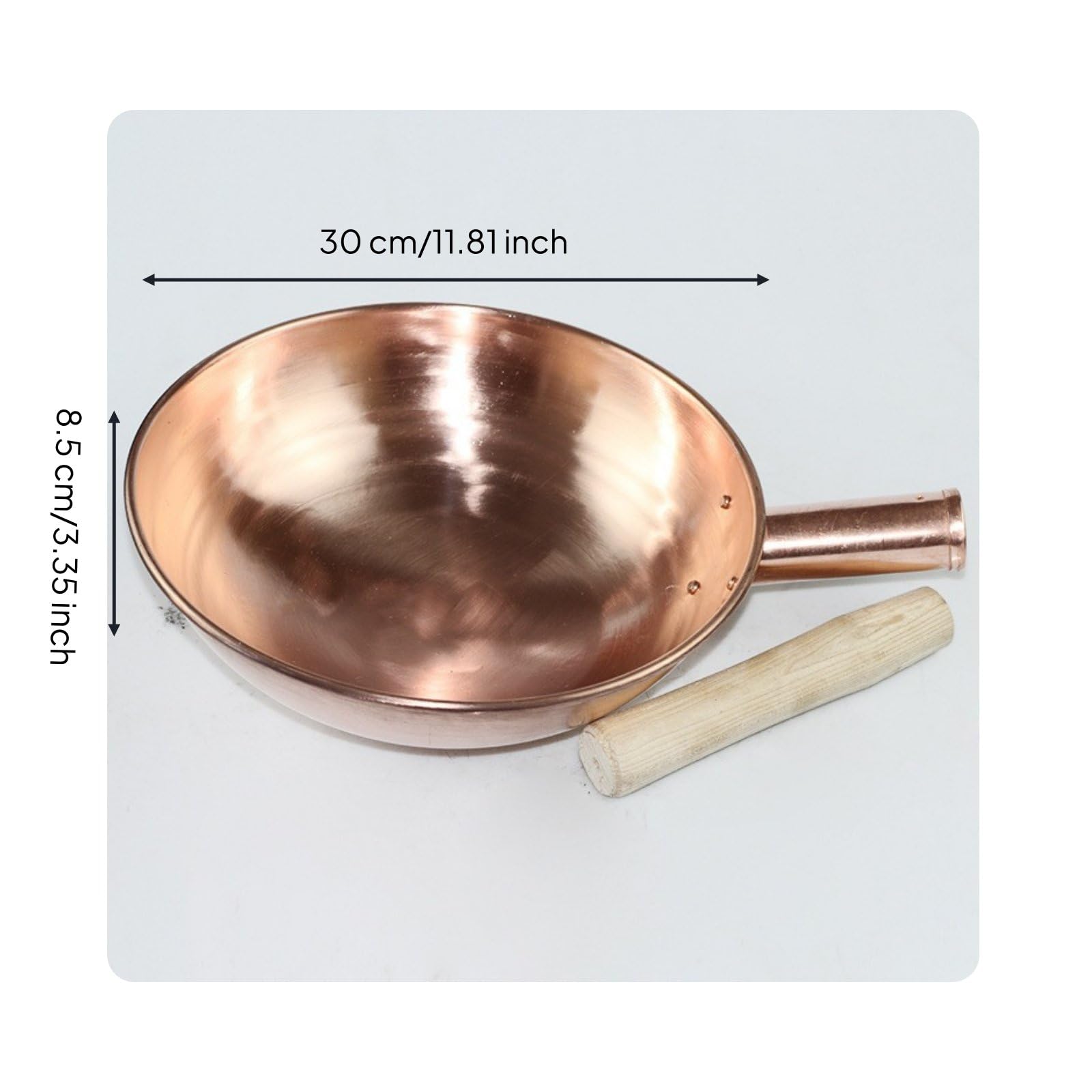 Amagogo Rame Padella Wok Antiaderente Utensile Cucina Manico Ergonomico Struttura Metallo Prestazioni Uniformi Adatto per Appassionati di Cucina Routine Preparazione Pasti, 30CM