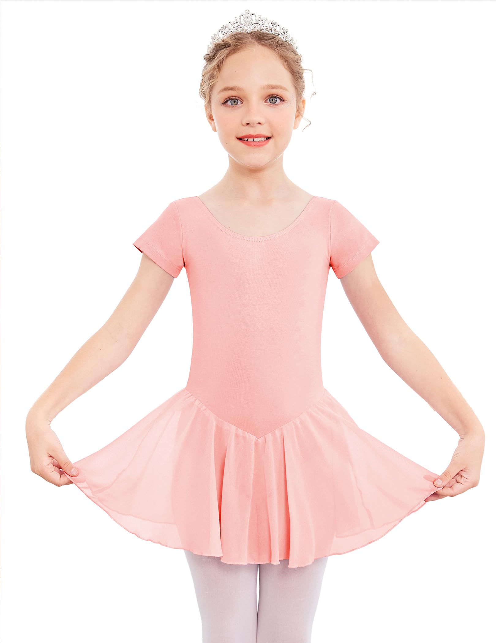 Kinder Ballettkleidung Mädchen Ballettkleid Baumwolle Ballettanzug Kurzarm Ballett Trikot Tanzkleid Ballettbody mit Chiffon Tütü 2-9 Jahre