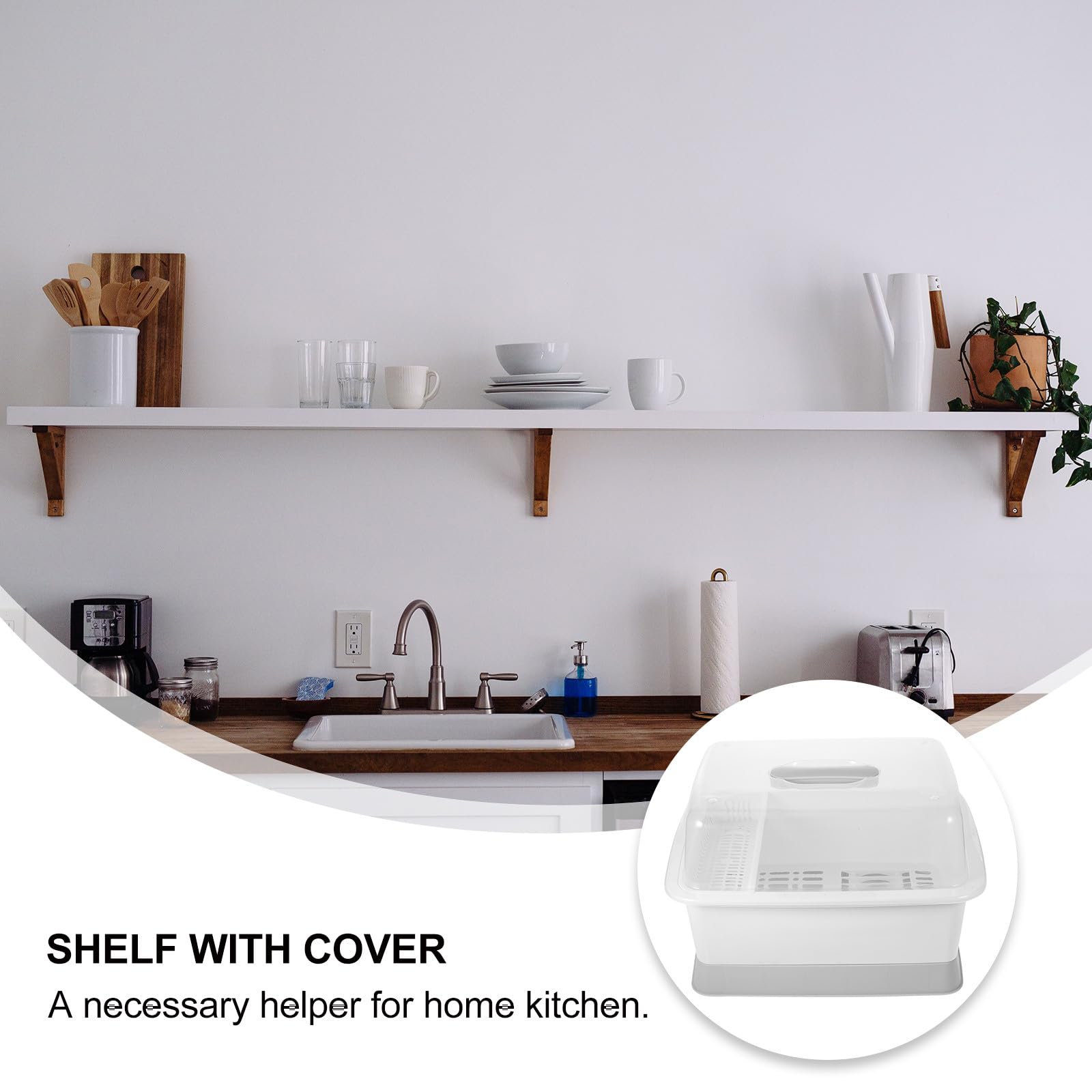 Escurridor de platos de plástico mediano con tapa, soporte para cubiertos para utensilios de cocina, ideal para fregadero y encimera, accesorio de cocina que ahorra espacio