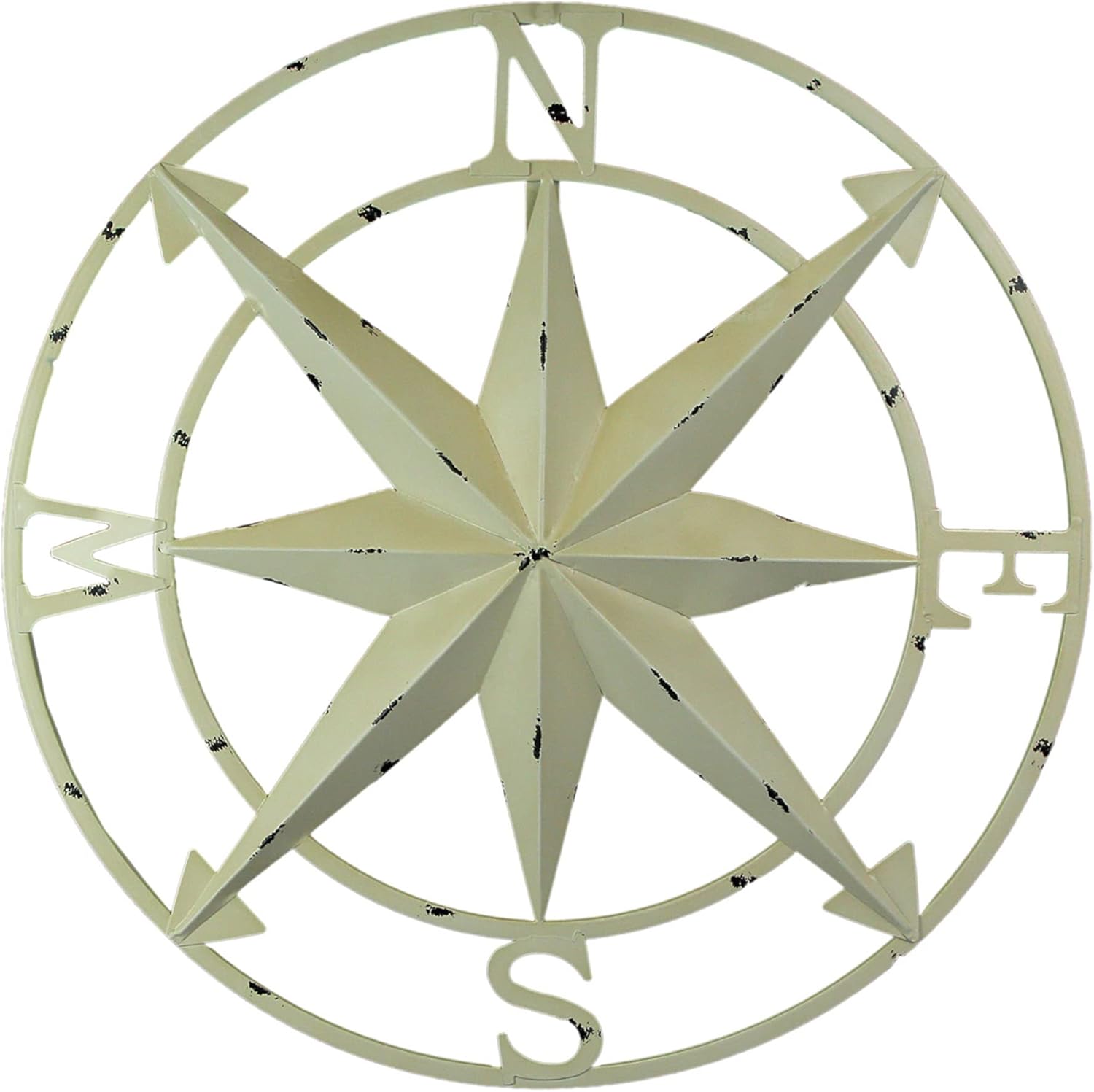 Nautical Compass Rose Wall Hanging Sculpture - Antiqued White Finish Metal Indoor Outdoor Ocean Decor - 20.5 Inch Diameter Elegant Maritime Home Accent Piece