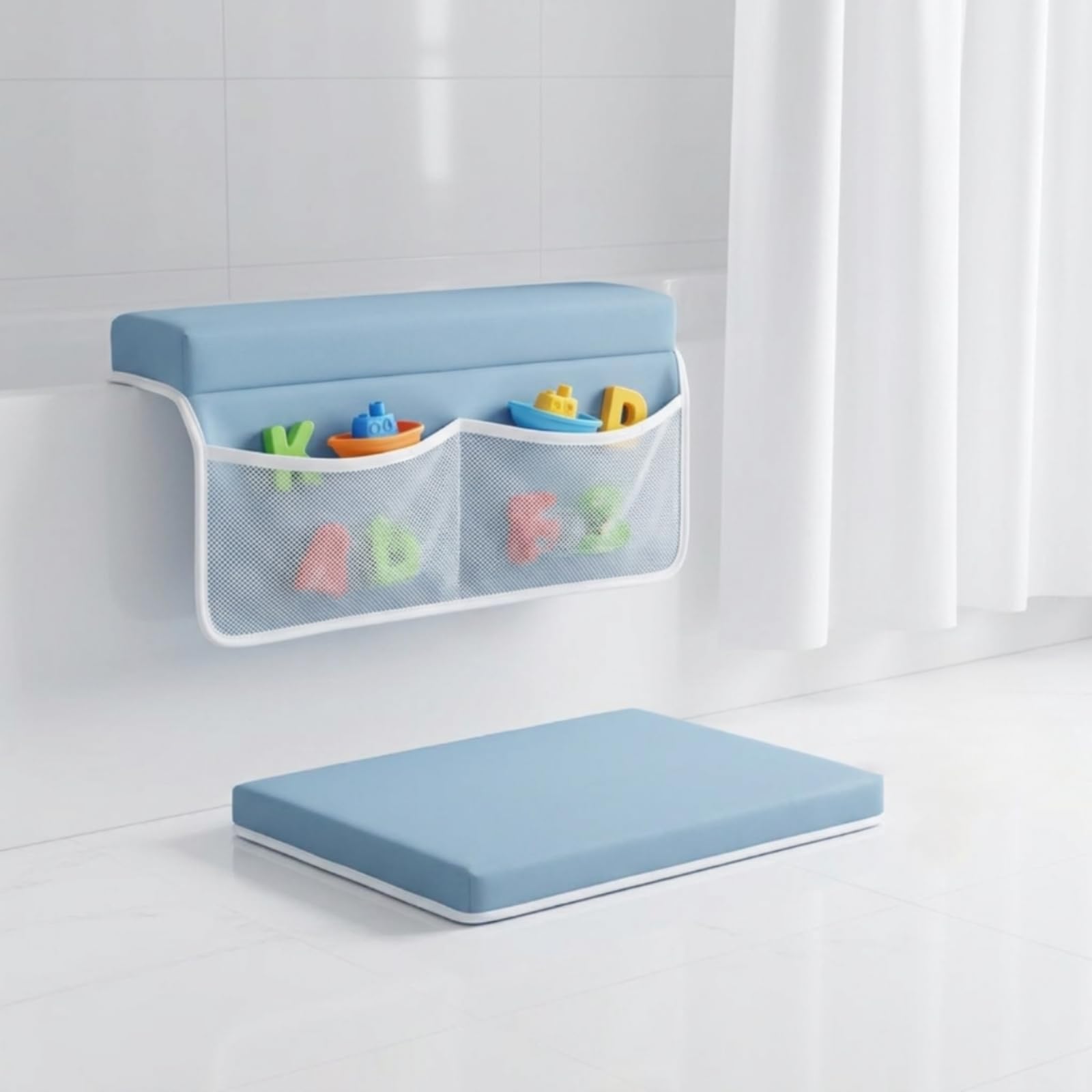 Inginocchiatoio da Bagno Antiscivolo, Grigio Chiaro – Modello Con Tasca Standard E 4 Ventose