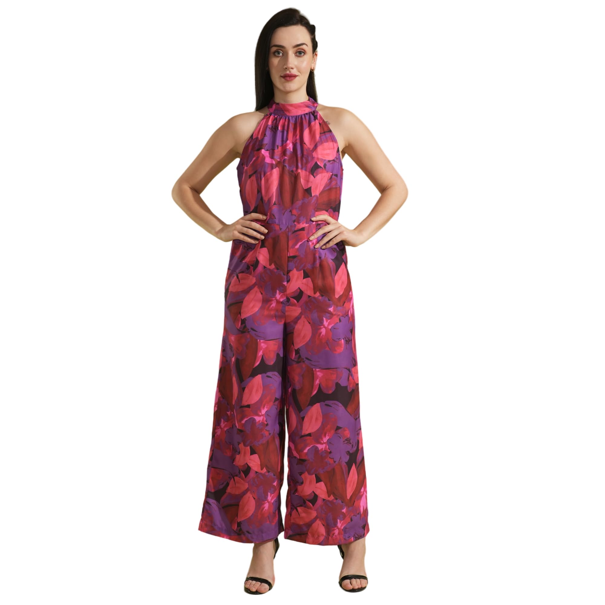 globus Women Multi Floral Printed Tie-Up Halter Neck Party Jumpsuit-picture-39