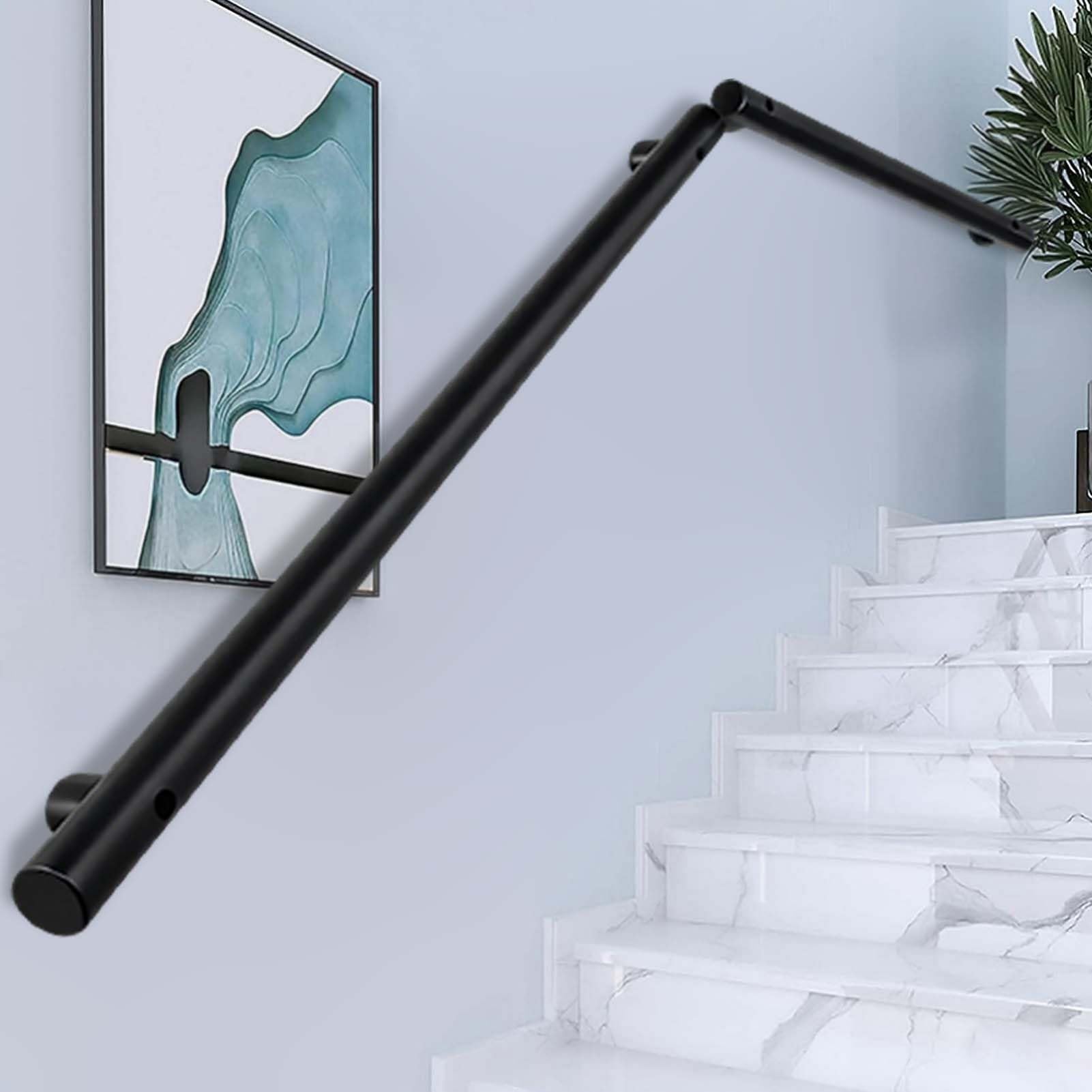 Fkxsxaz Black Stair Railing Indoor, Metal Handrail For Stairs, Wall Mounted Staircase Banister Hand Railings Industrial Round Tube Grab Bar(19Ft/570Cm)