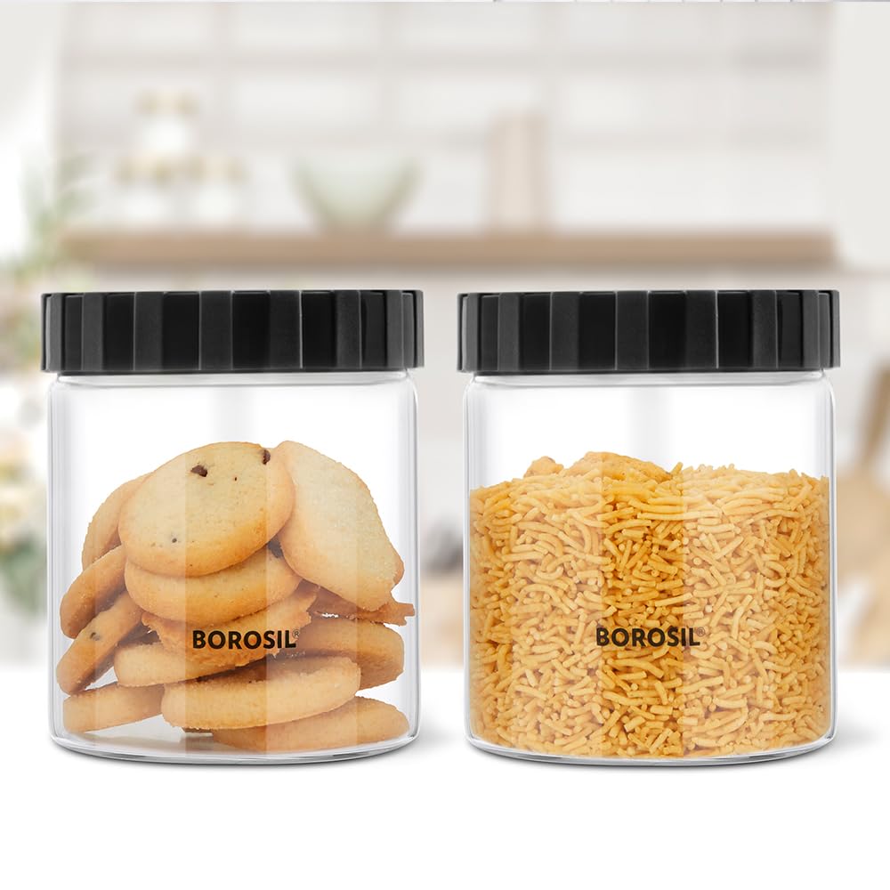 Borosil Endura Glass Jar with PP Lid, Set of 2 (600 ml Each) Air-Tight Storage Container for Kitchen, Glass Jar for Storing Spices, Dals, Grains, Rice, Clear with Grey Lid, Round (B0BNVKJ6X3) Amazon Price History, Amazon Price Tracker