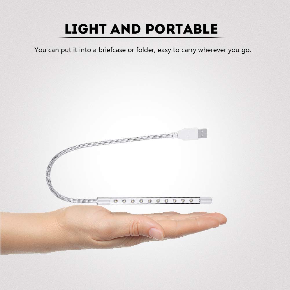 ciciglow Lampada per Laptop, Luce per Tastiera USB Portatile 10 Pezzi Lampada a LED Blubs Light 1W per PC/Laptop/Computer(d'Argento)