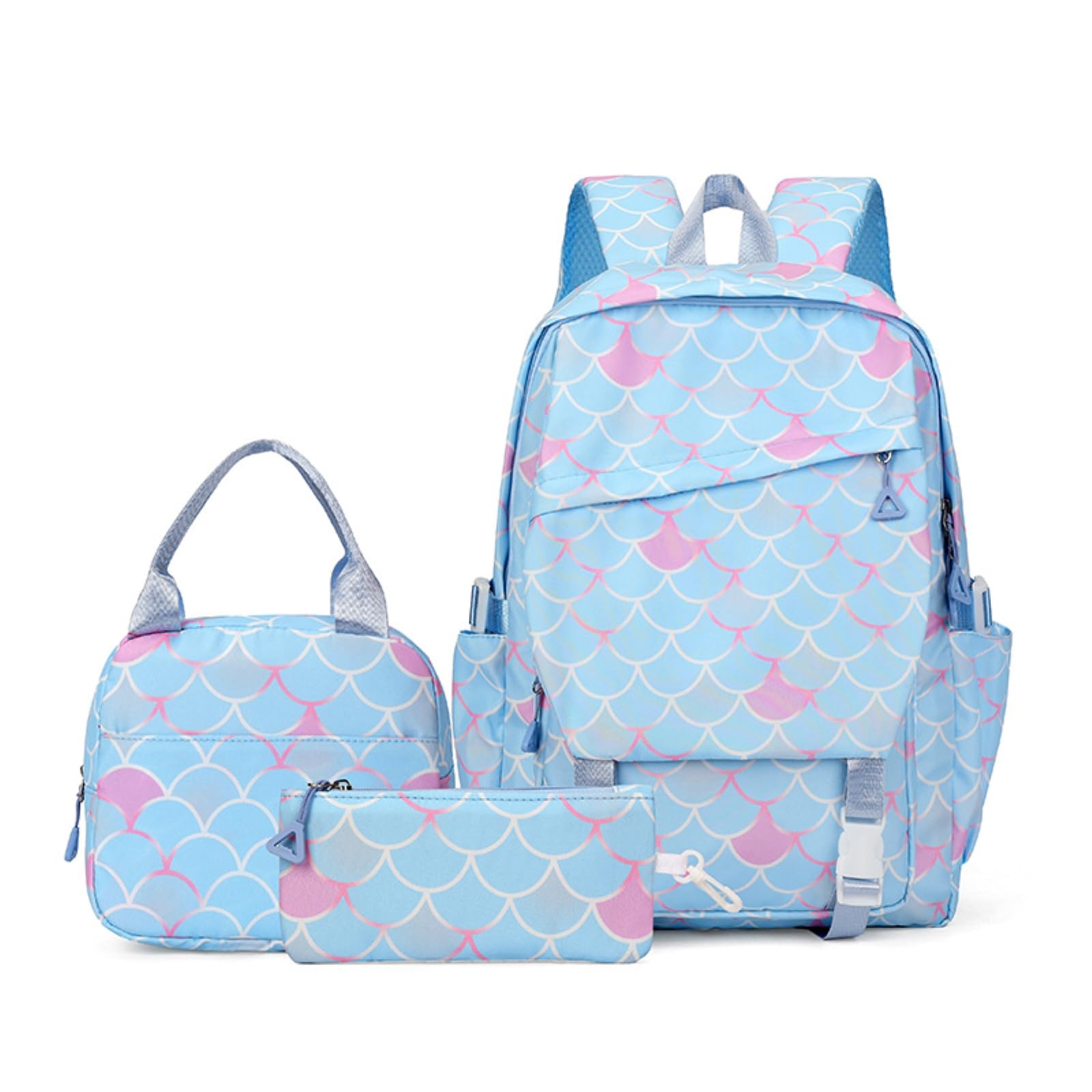 Zaino da Viaggio Sirena Scala 3-in-1 Set Scuola Resistente all'Acqua con Borsa Pranzo E Caso Matita per Ragazze