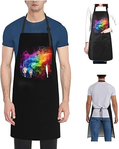 Miniatura 9 de Rainbow smoke Aprons for Women with 2 Pockets, Kitchen Cooking Apron for Men, Water and Oil Resistant, Adjustable Bib Apron Extra Long Work Aprons