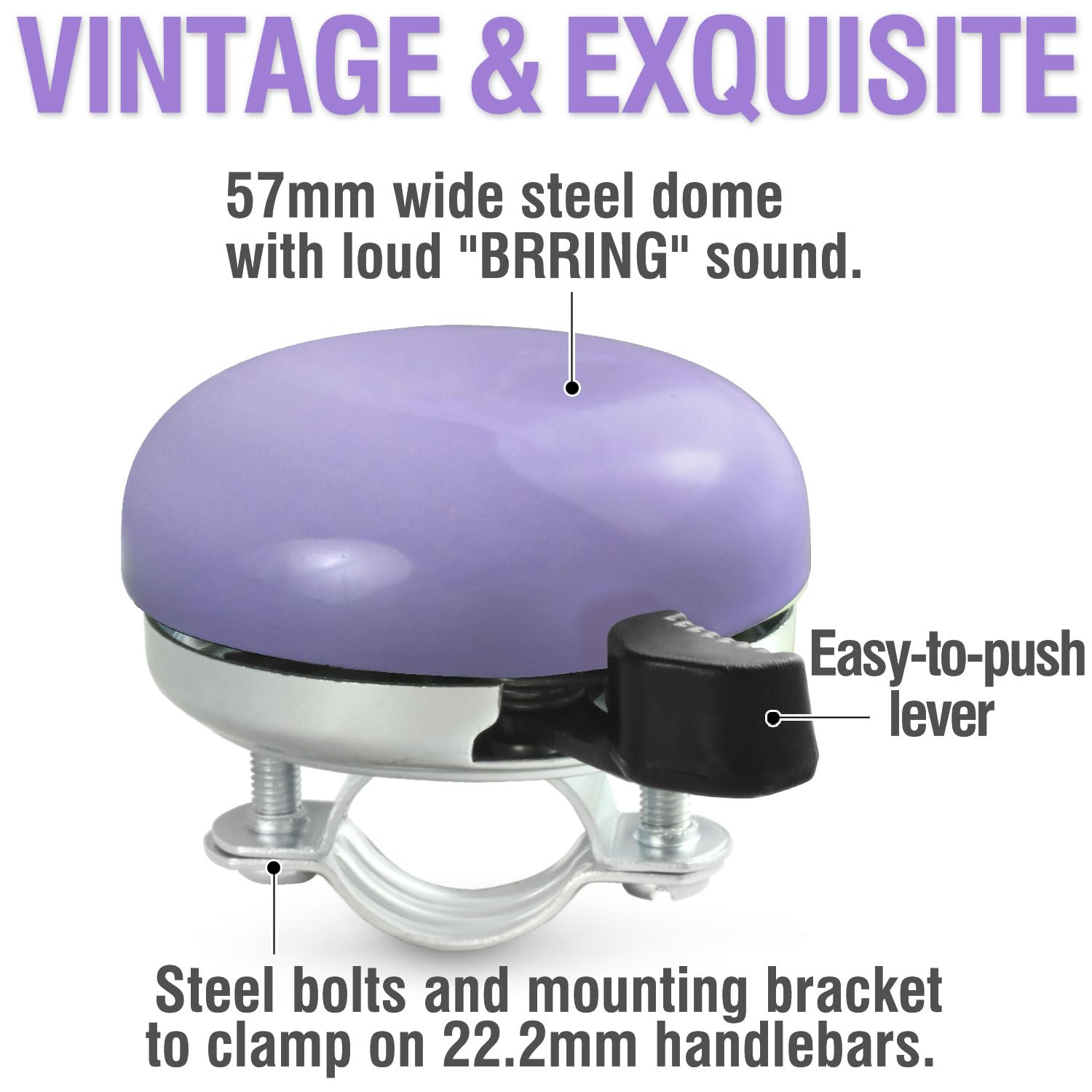 MARQUE Beach Cruiser - Timbre de bicicleta clásico para adultos y niños con sonido de anillo tradicional (morado)