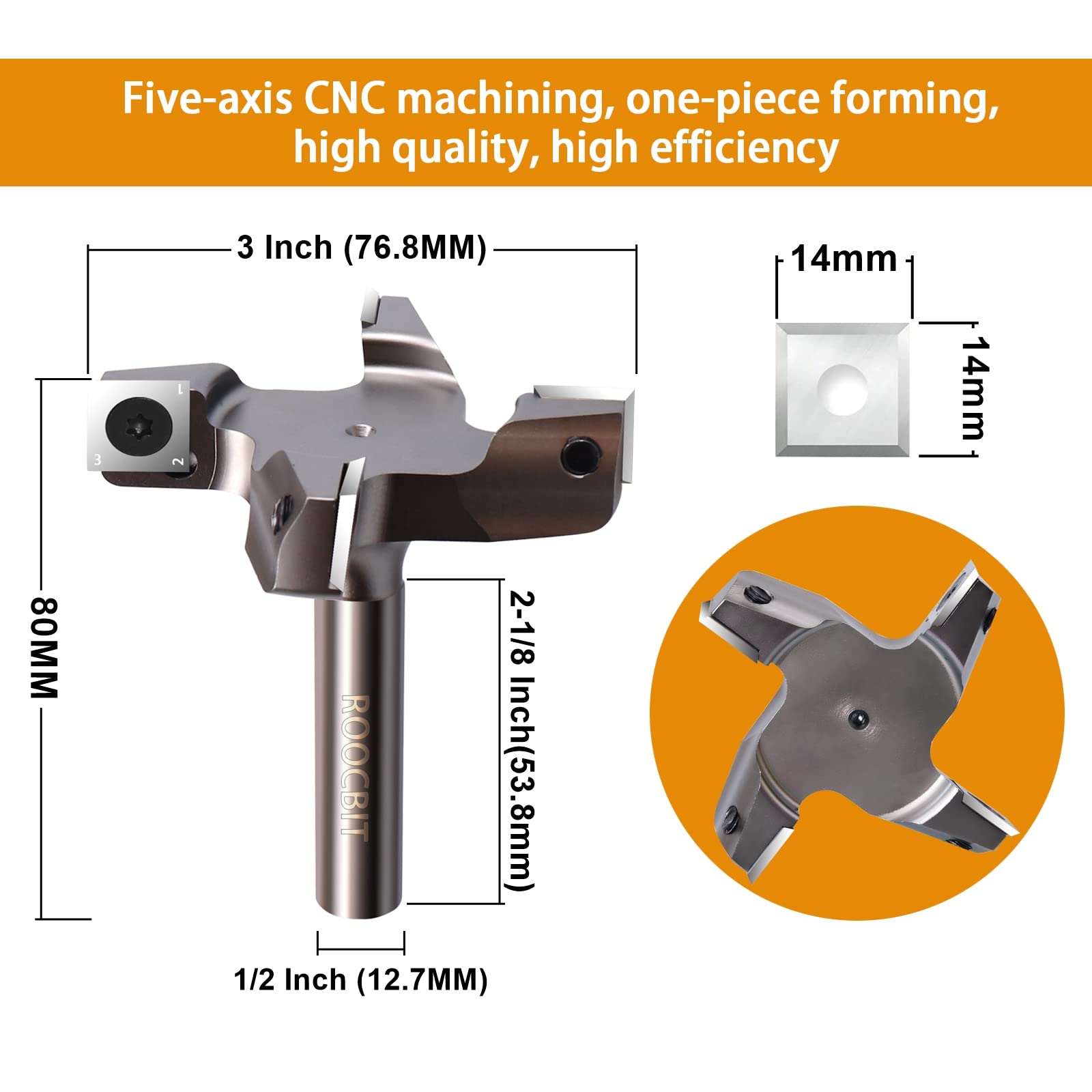 Punta per fresa a profilo CNC, diametro di taglio da 1/2 ", punta per piallatura in legno, utensili per la lavorazione del legno viene fornito con 10 lame di ricambio