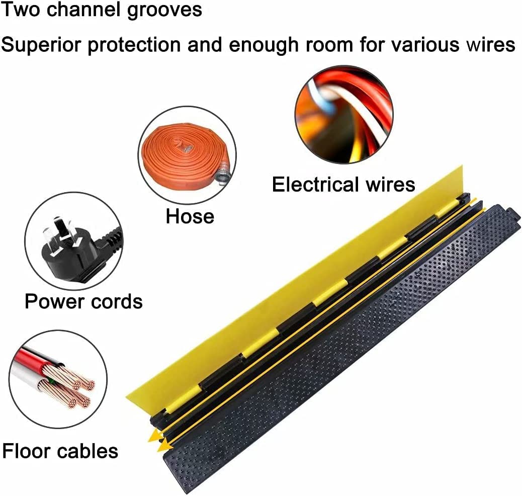 BWKJMY Protector de Cable de Suelo de 2 Canales, Capacidad de Carga de 10000 Libras con Tapa de plástico Amarillo, Protector de Cable al Aire Libre para Garaje, Carretera, rampa