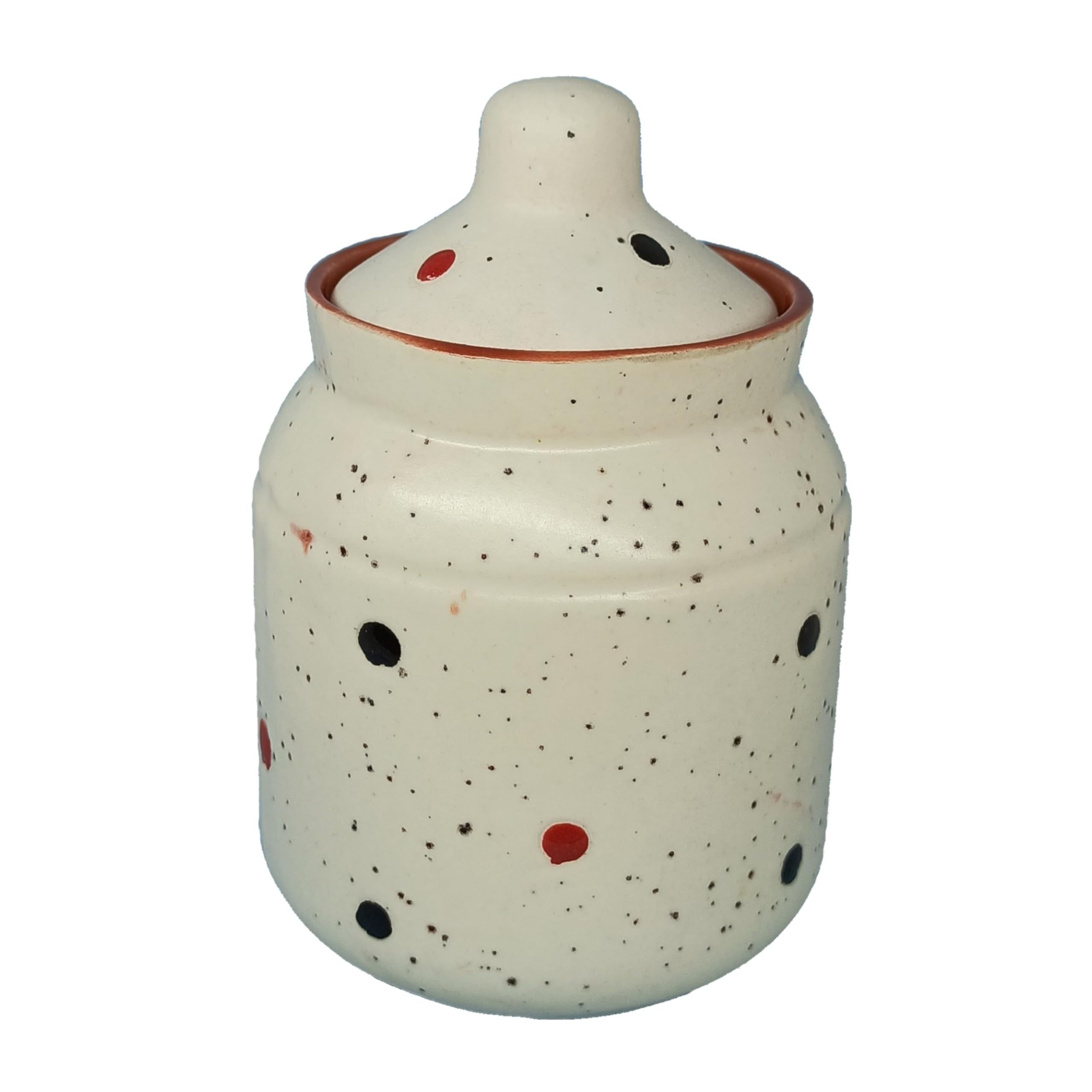 Ceramic Salt Jar With Dot Design - Dining Table Uppu Jati/Namak Jaar, 250g Capacity for Salt, Pepper, Pickle - Lightweight, Easy to Carry (1 Piece)