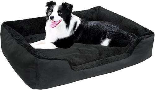 Dog Beds for Large Dog Washable and Waterproof Dog Pillow Soft Removable Puppy Dog Bed with Anti-Slip Bottom Black L