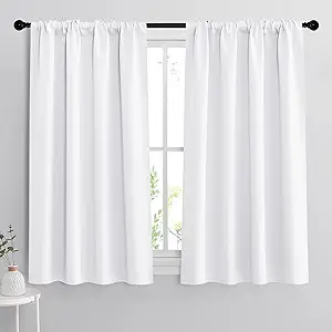 RYB HOME Room Darkening Curtains - Rod Pocket Half Light Block Drapes Window Shades for Bedroom Bathroom Living Room Kitchen Office Dining Decor, W 42 x L 45, Pure White, 2 Pieces