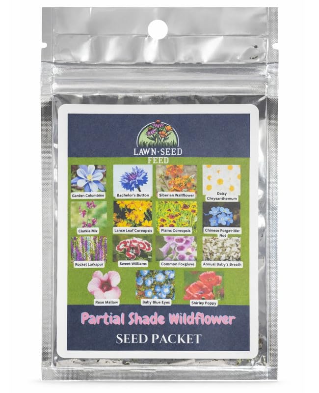Partial Shade Wildflower Mix - (Seed Packet) - Bring Color to Low-Light Areas That Thrive with Dappled Sun, producing Vibrant Blooms in Yards, Garden beds, Fence Lines, and Woodland Edges.