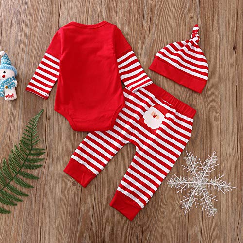 Ldiawnshi Kindermode Pasgeboren Baby Kerst Cartoon Print Patchwork Romper Bodysuit+Gestreepte Broek Set - Afbeelding 4