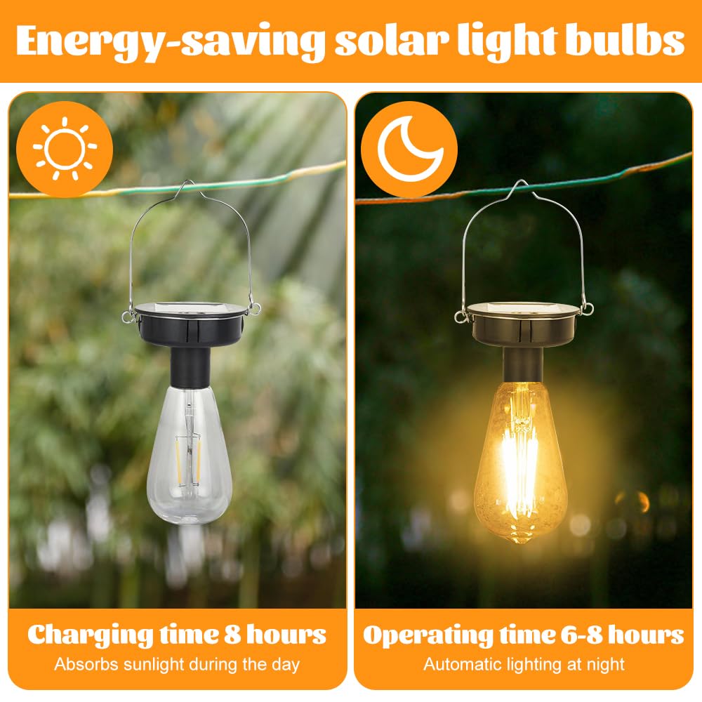 XEERUN 2 Pack Solar Light Bulbs, Outdoor Garden Hanging Light Bulbs, IP55 Waterproof Outdoor Light Bulbs - Image 3