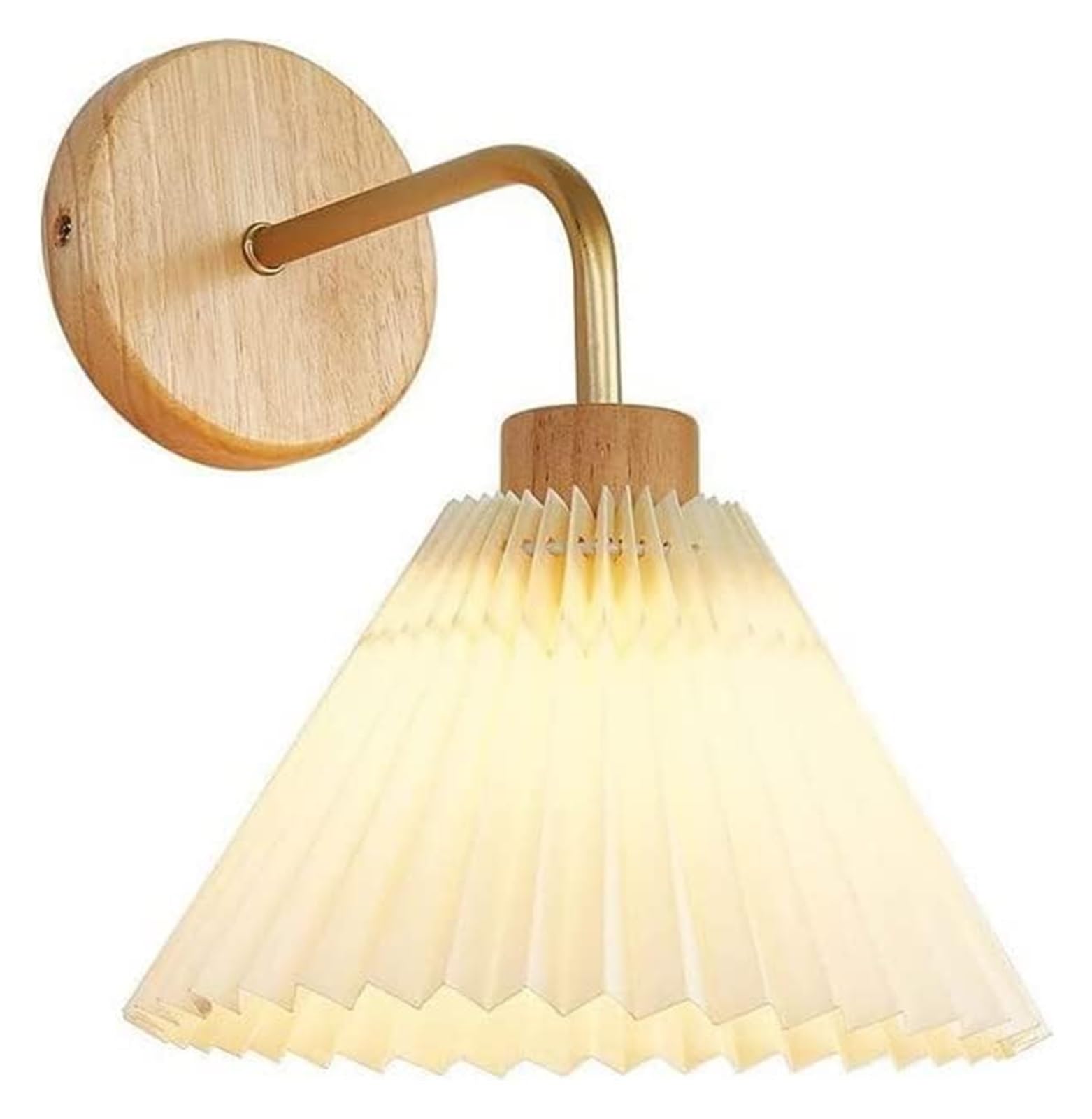 SYAXVOM Wall Lamp Japanese Wooden Sconce Light Pleated Lampshade Design Gold Metal Lantern Bedroom Bedside Decoration Wall-Mounted Lighting Fixture