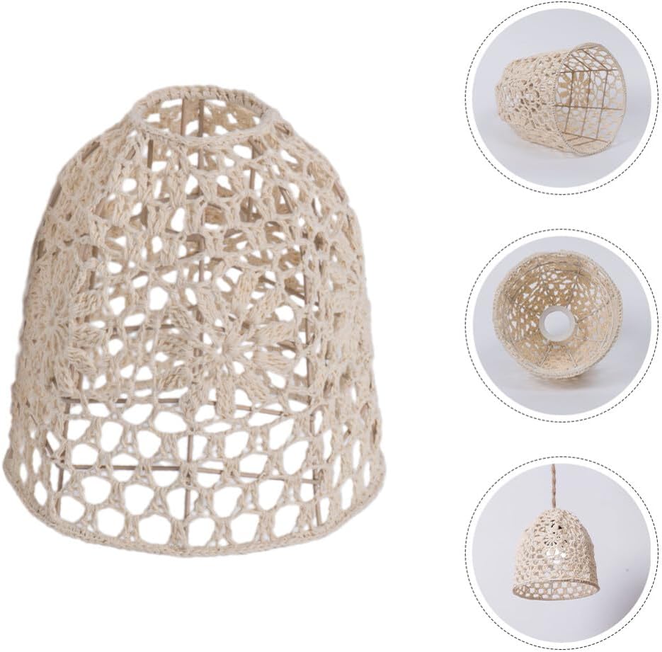 Luxshiny Bohemian Style Rope Woven Pendant Light Shade Beige Hanging Lampshade for Home Decor Easy to Install Lightweight for Restaurants and Cafes