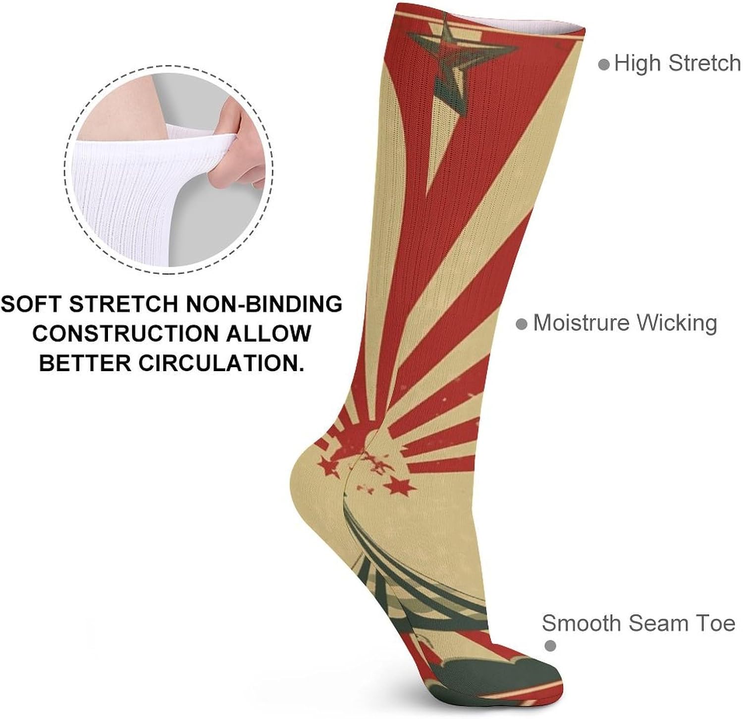 5-Pack Knee High Socks, 15.7 Inch Breathable Casual Socks Vintage Circus Background Stockings for Men Women