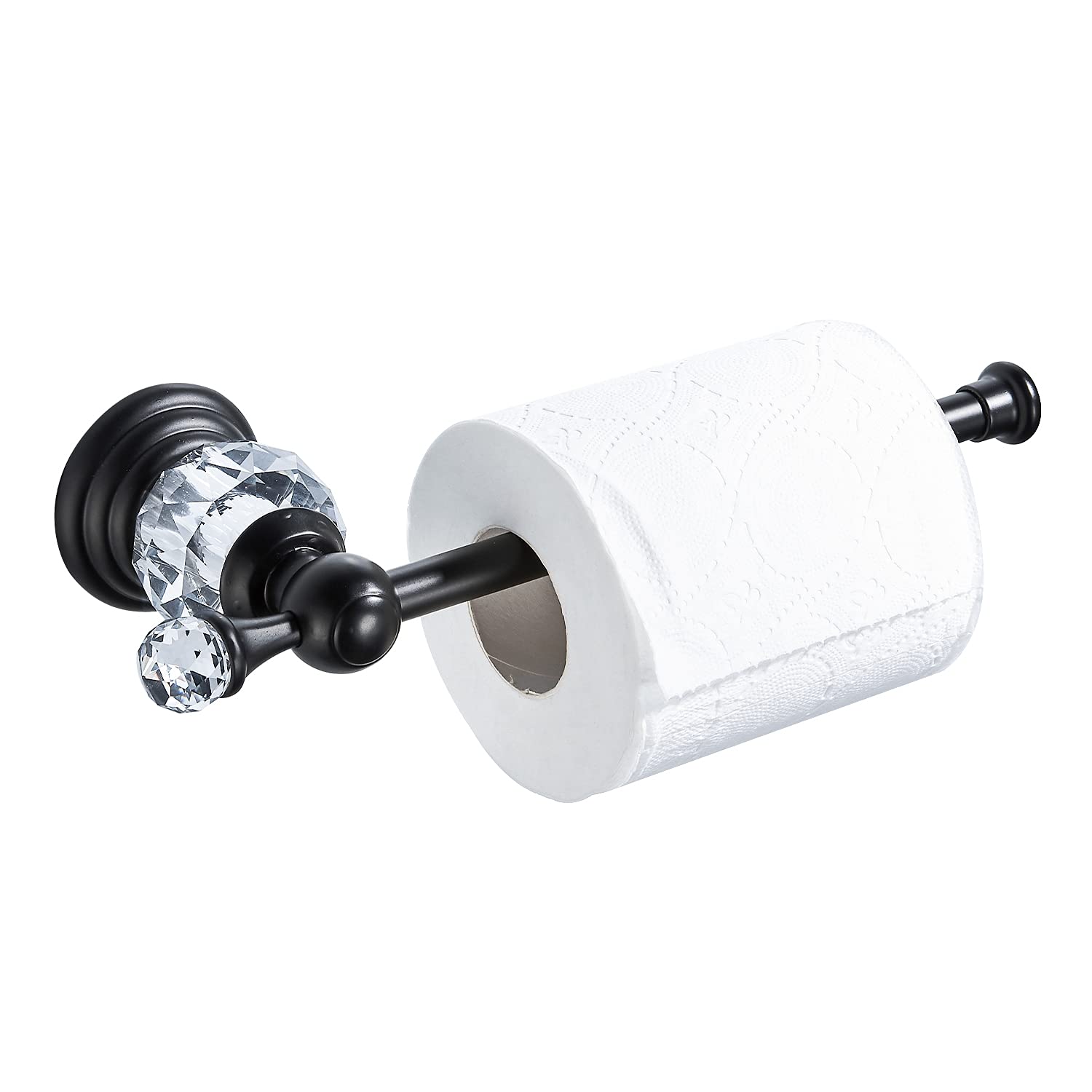BATHSIR Crystal Toilet Paper Holder, Black Toilet Roll Holder Modern Bathroom Accessories Zinc Alloy Tissue Hanger Wall Mounted