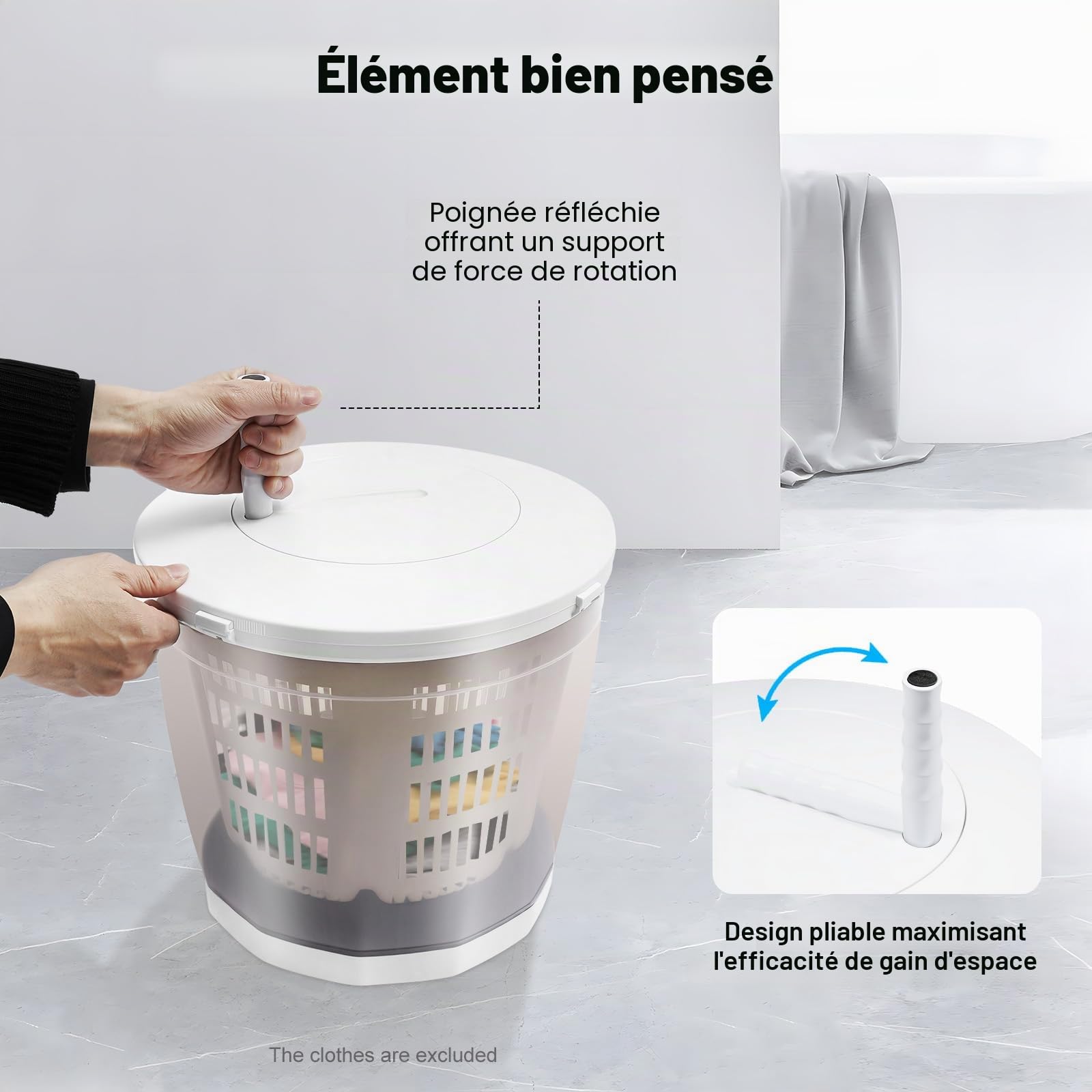 Mini essoreuse à linge manuelle 2 en 1 jusqu'à 2 kg avec taux de déshydratation de 40 à 50 %, 35 x 35 x 32 cm, mini machine à laver en plastique avec pieds à ventouse, machine à laver portable pour
